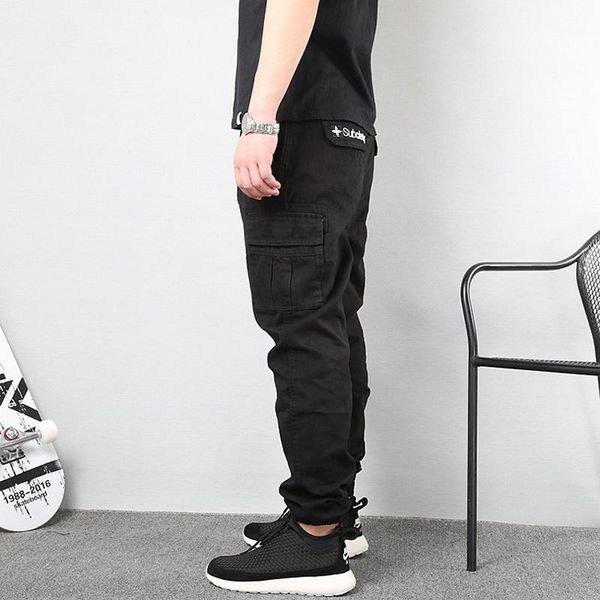 

japanese style fashion men jeans loose fit big pocket casual cargo pants hombre streetwear hip hop joggers trousers1, Blue