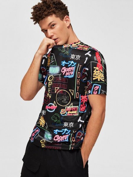 

men allover graphic tee f8nc#, White;black