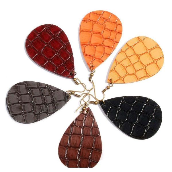 

new design teardrop pu leather earrings water drop leather double-side colorful dangle earring bohemian jewelry for women elegant 4lhbz, Silver