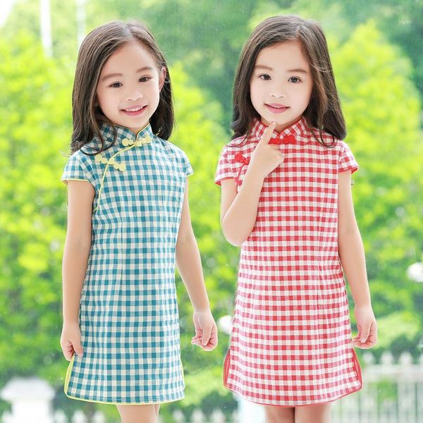

summer short sleeve cotton linen cheongsam kids girl qipao size 2t-10t1, Red