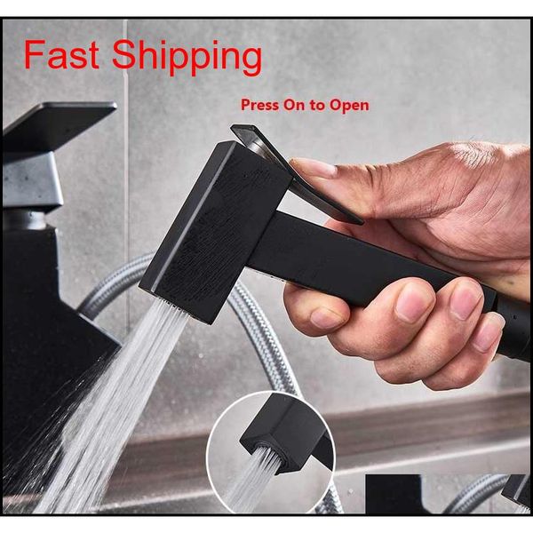 

matte black pull out spray kitchen sink faucet deck mounted bathroom kitchen tap 360 rotation spout single qylocp bde_luck