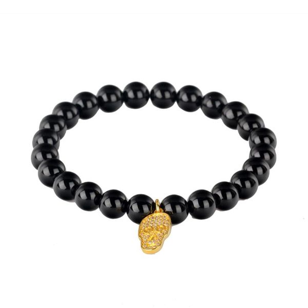 

new design bracelet ladies men bracelet accessories black onyx stone with hang out skull charm jewelry friendship