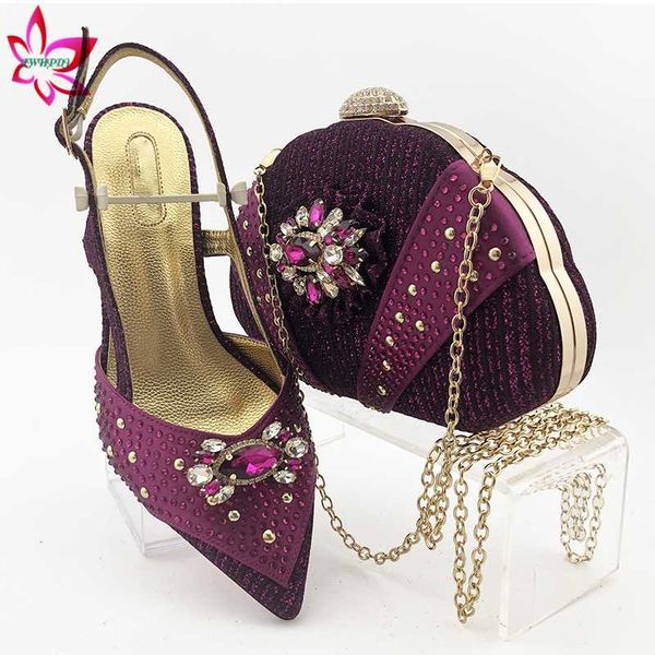 

concise shoes and bag sets purple color african shoes with matching bags women and bag to match for party, Black