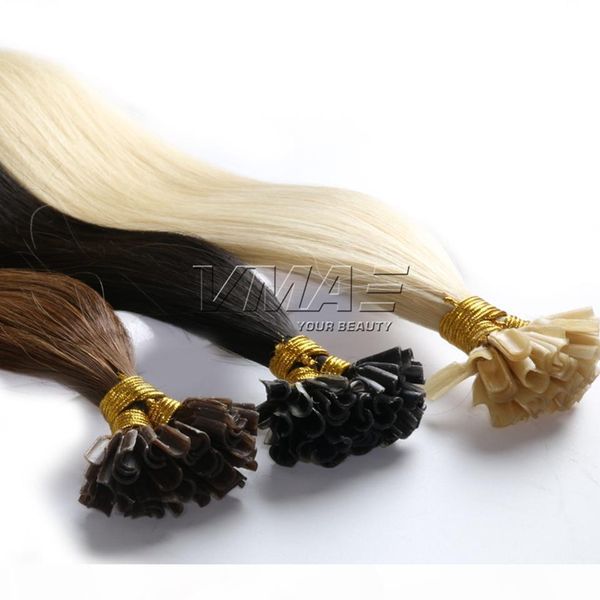 

vmae peruvian russian 1g strand 100g natural brown #613 blonde straight keratin fusion pre bonded u tip virgin remy human hair extension, Black