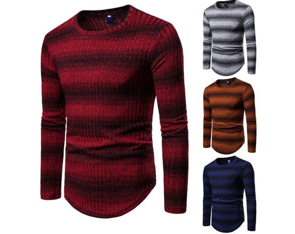 

foreign trade european code men's new style striped gradient round neck thick sweater sweater men's stretch knitted sweater, White;black