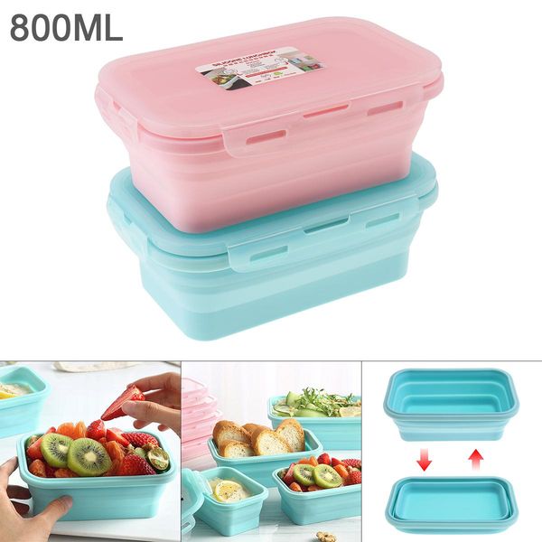 

800ml 7 inch 2 colors portable rectangle silicone scalable folding lunchbox bento box for 40 centigrade 230 centigrade qyliwv mywjqq