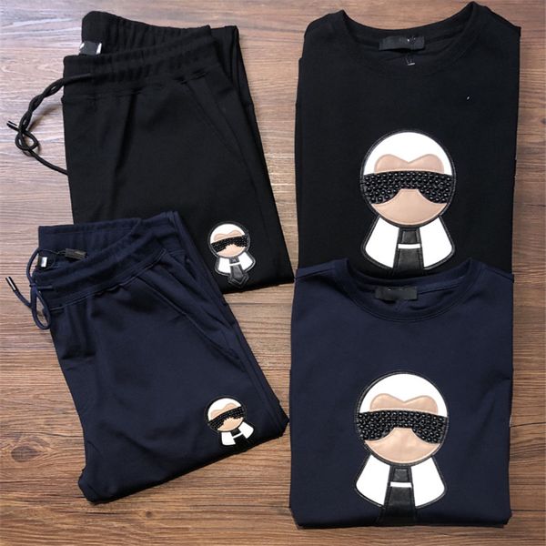 

2020 new sweater and pants suit autumn and winter embroidery galeries lafayette men's casual round neck sweater long-sleeve shirt size, Gray