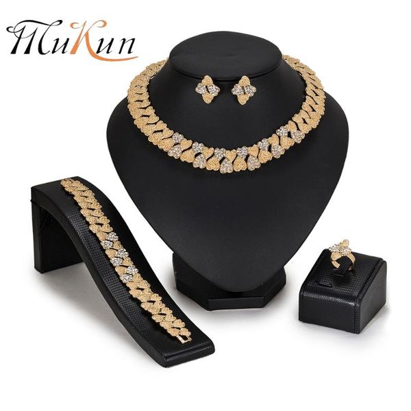 

mukun exquisite bridal jewelry sets crystal necklace earings fashion jewelry 2021 nigeria dubai gold color sets design, Silver