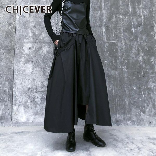 

chicever patchwork cargo skirt for women high waist ruched oversized a line casual black skirts female 2020 fashion new clothes