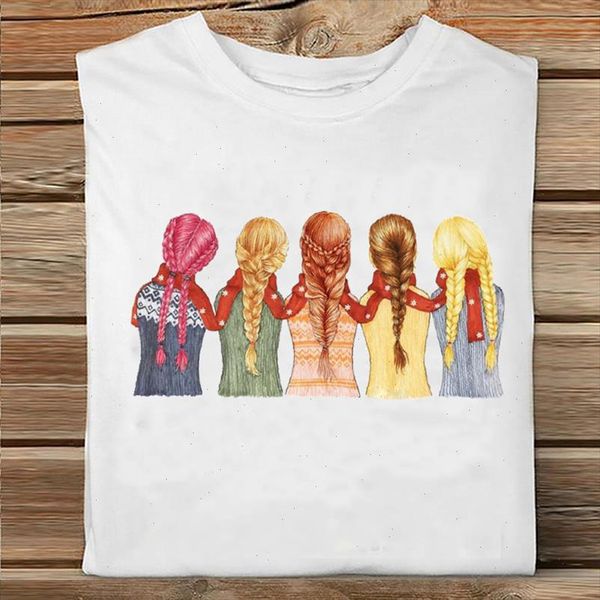 

women short sleeve love kawaii 4xl fashion cartoon sister friends clothes print tshirt female tee ladies graphic t shirt, White
