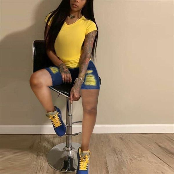 

2020 new summer broken denim shorts women ripped holes high waist short yellow jeans ant shorts skinny woman plus size s 3xl, White;black