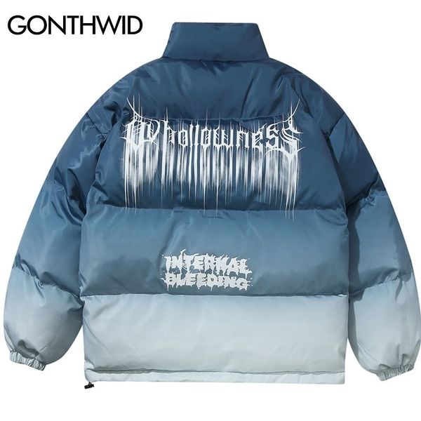 

gonthwid hip hop gradient tie dye print cotton padded puffer parka jackets streetwear men fashion punk rock thick parkas coats 201119, Black