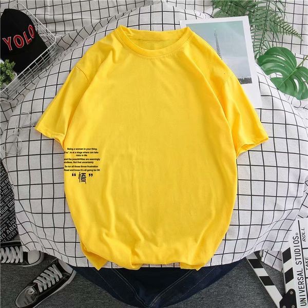 

ins summer short printed yellow clothes loose trend half sleeve t-shirt korean men's fashion brand, White;black