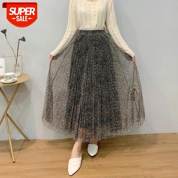 

women leopard mesh skirt 2020 autumn retro high waist fashion elegant wild midi skirt for ladies streetwear #cz0h, White;black