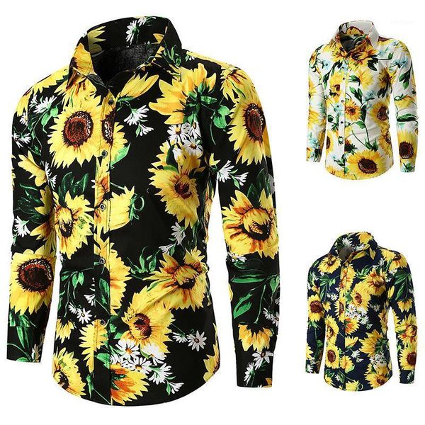 

men shirt floral printing stylish turn-down collar casual plus size spring and autumn mens shirts males clothing soft1, White;black