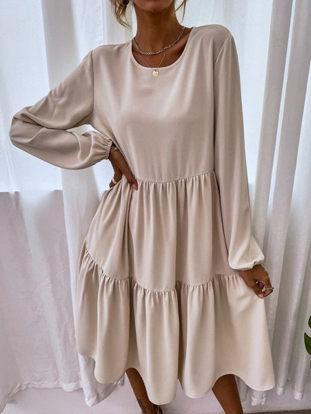 

blouson sleeve keyhole back smock dress r5jb#, Black;gray