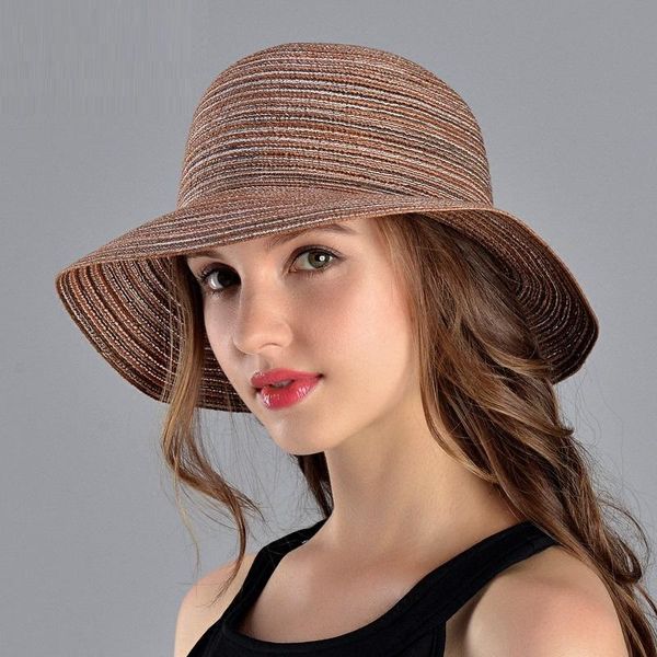 

wide brim hats fashion beach hat female summer sun cap foldable straw girls big bow outside travel cute sunscreen b-7591, Blue;gray