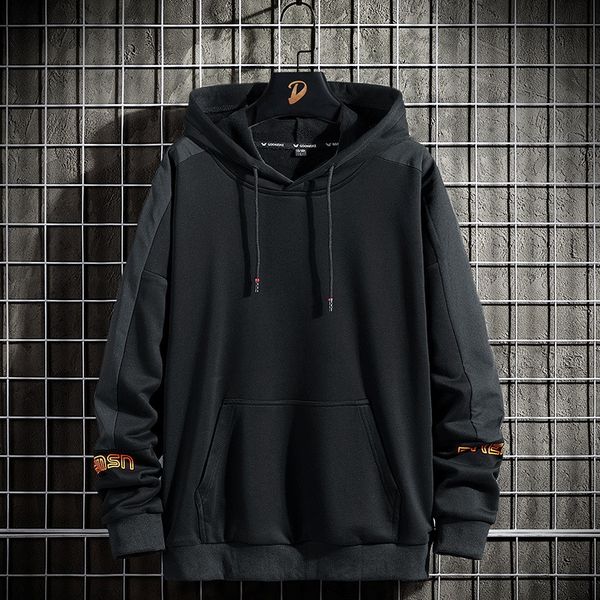 

19fcq casual extra large men's wear new spring hooded long sweater sweater sleeve loose men's top, Black