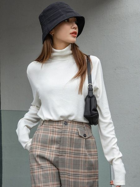 

dazy solid turtleneck tee h1e7#, White