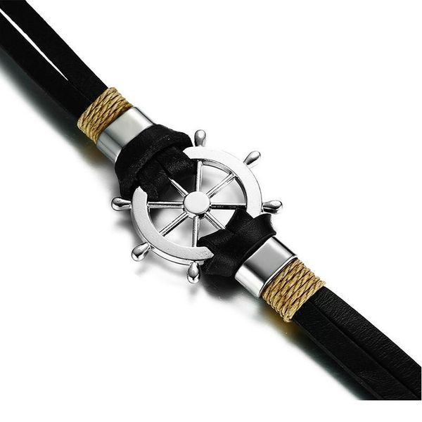 

rudder design men bracelet bangle double layer leather classic vintage daily sport sailing jewelry rudde jllatc