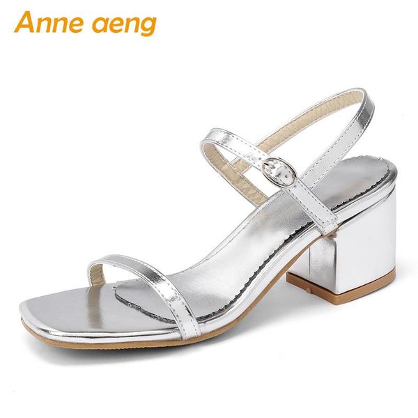 

dress shoes summer women sandals high square heel buckle fashion casual silver female heels big size 33-45, Black