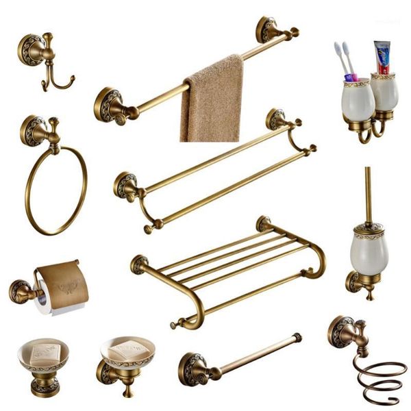 Badzubehör-Set, Badezimmer-Accessoires, Antik-Messing-Kollektion, geschnitzte Produkte, Wandmontage-Hardware-Set1