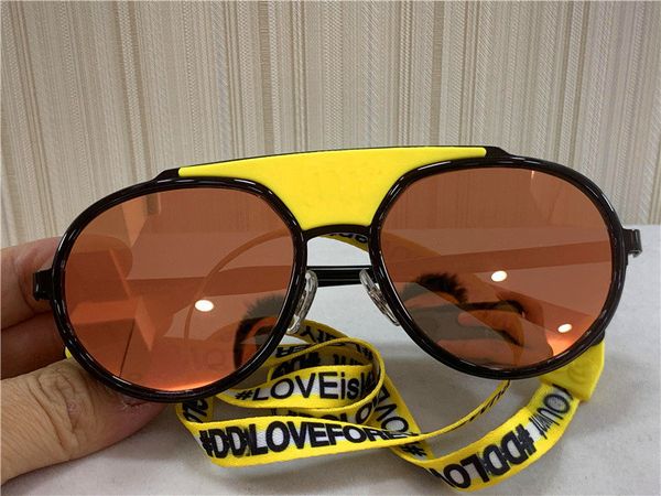 

new fashion designer sunglasses 2210 round retro frame with rope color coated lens avant-garde pop style uv400 lens protection, White;black
