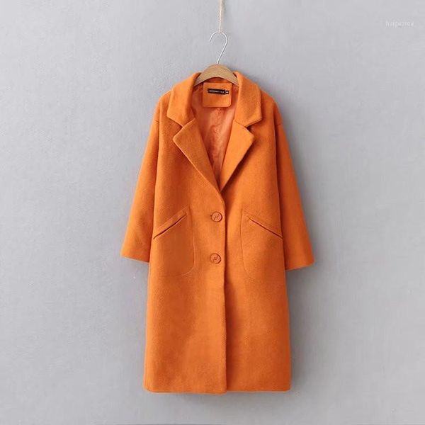 

loose new long winter fashion wool coats single breasted solid wool blend coat and jacket full sleeve coat femenino1, Black