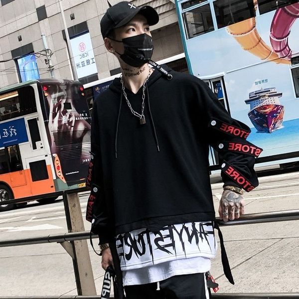 

hip hop rock t shirt funny men oversized high street tshirt streetwear japanese autumn hooded t shirts male cool hoody, White;black