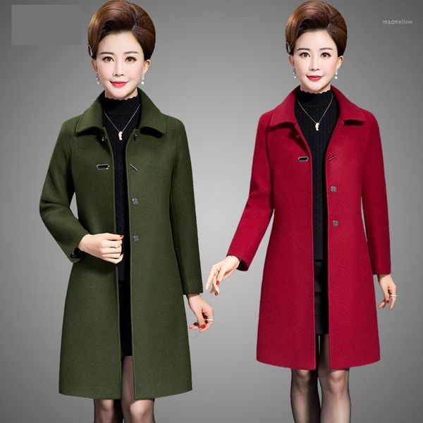 

women's wool & blends middle age clothing lapel long sleeve woolen coat 2021 autumn winter coats warm womens 4xl 5xl1, Black