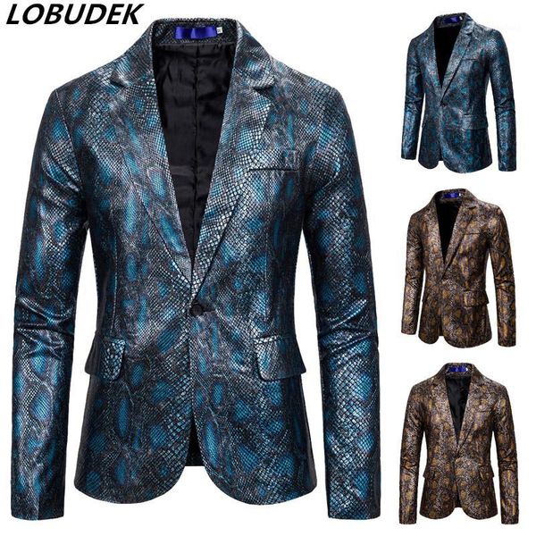 

men's suits & blazers personality snake pattern blazer men 2021 one button suit jacket casual coat slim fit party club stage singer hos, White;black
