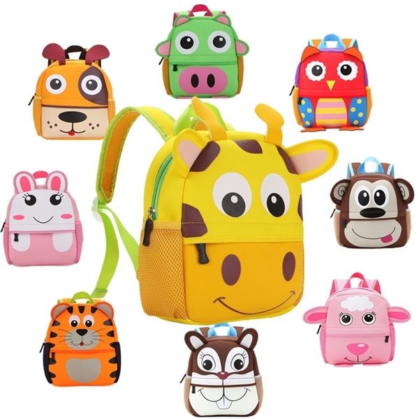 

popular children 3d cute animal design backpack neoprene school bags kindergarten kids cartoon bag giraffe monkey tiger lj201225