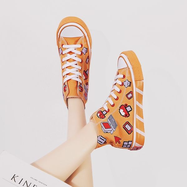 

new arrival canvas women shoes cartoon print high-comfortable fashion shoes outdoor students sneakers y200801, Black