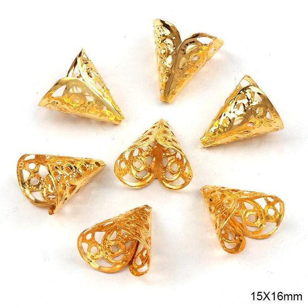 

100pcs 15x16mm filigree flower cone end caps hollow up tassel beads pendant charms connectors accessory for diy jewelry findings h qylxxy
