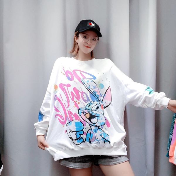 

bfz9e women's 2020 2020 new washed graffiti rabbit cartoon large size washed autumn autumn new hoodie women's graffiti rabbit cart, Black