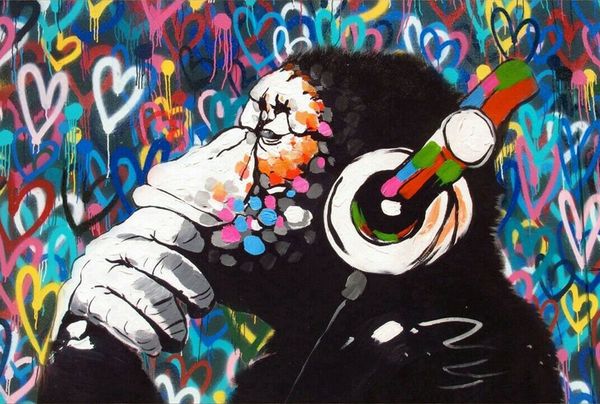 

banksy monkey dj love gorilla home decor handpainted &hd print oil paintings on canvas wall art pictures 7836