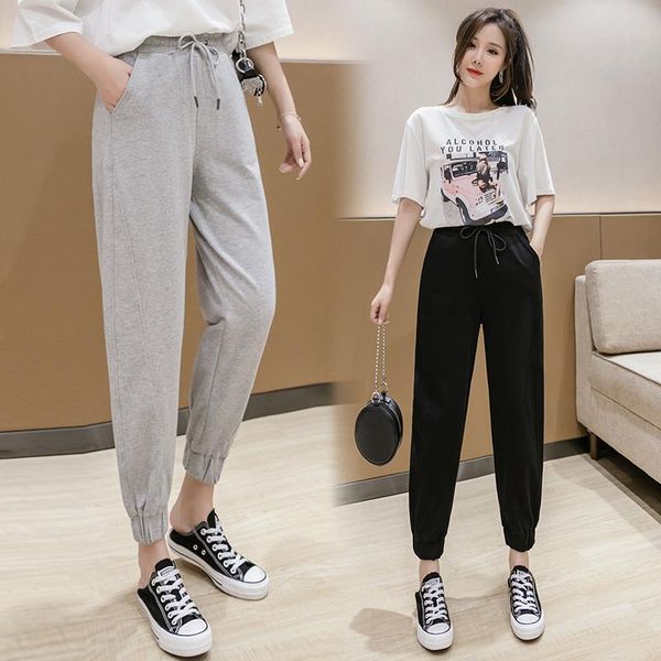 

tingyili women jogger pants spring summer casual harem pants korean style elastic high waist drawstring gray black sweatpants, Black;white