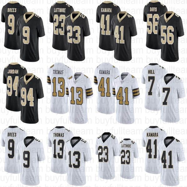 

41 alvin kamara 9 drew brees 13 michael thomas 23 marshon lattimore 7 taysom hill 56 demario davis 94 cameron new orleanssaint jersey, Black;red