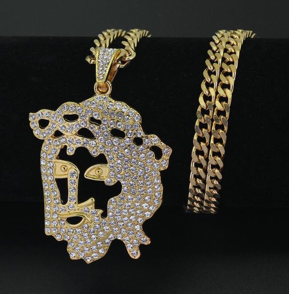 

jesus hollow solid head pendant zircon-filled retro men's necklace for men women religion christianity luxury necklace, Silver