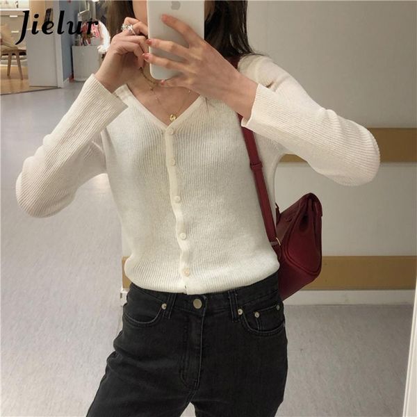 

cardigan women solid color knitted autumn new chic v-neck cardigans chic long sleeve slim candy color sweaters femme, White