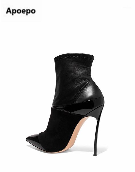 

boots est brand winter women leather suede ankle for metal thin high heels shoes ladies shoes1, Black