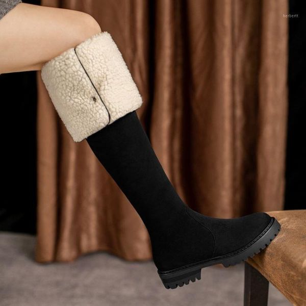 

boots fanyuan size 33-44 women knee plush fur warm winter shoes woman zipper fashion platform long boot office lady footwear1, Black