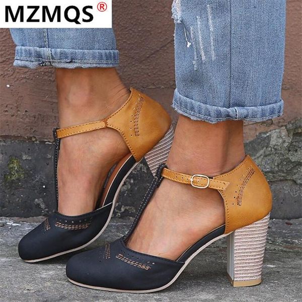 

ladies 2020 summer high heel sandals shoes women fashion rome round toe buckle strap sandals thick heel shoes zapatos de mujer, Black