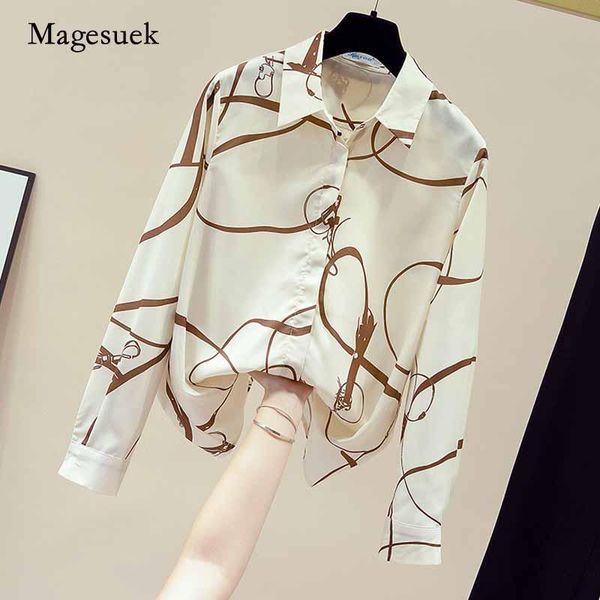 

casual cardigan print women blouse and new silk women korean 2021 new autumn long sleeve shirt chemisier femme blusa 11163, White