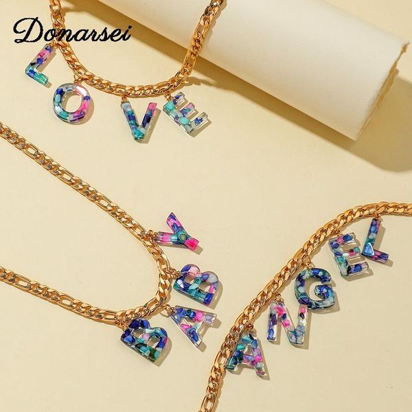 

donarsei 2021 new fashion fashion colorful angel necklace for women resin letter alphabet baby love clavicle chain gift, Golden;silver