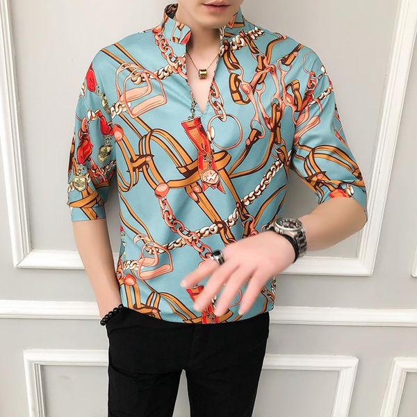 

retro luxury shirt men loose half sleeve pullover casual shirts camisa masculina 2020 brand streetwear social blouse homme, White;black
