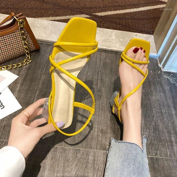 

sandals clear heels women shoes summer transparent concise narrow band open toe sandalias de mujer 20211, Black