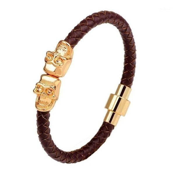 

punk skull leather bracelet menbraided bracelet biker causal charm jewelry1, Black