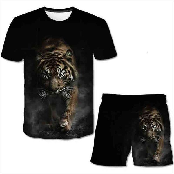 

funny men t shirt beach shorts sets summer sportswear jogging pants t-shirt streetwear harajuku 3d print tiger, Gray
