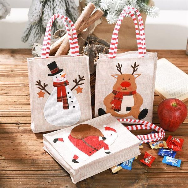 

christmas decorations cute santa elk linen candy gift bags cookie packaging snowman burlap storage bag kids gifts handbag merry christmas1